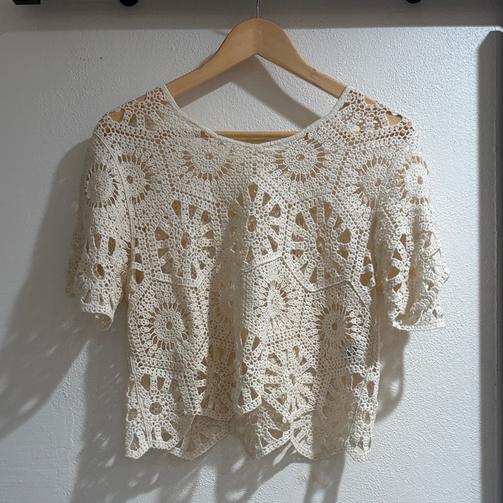 Elegant Cream Crochet Top